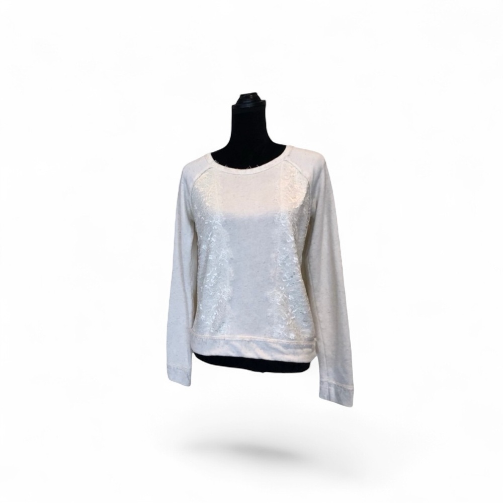 Rewind casual cream long sleeve pullover distressed lace trim sweatshirt medium